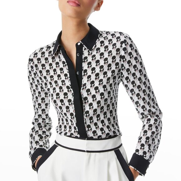 Alice + Olivia Willa Combo Placket Top in Stacey Bendet Print Size Medium - Picture 1 of 4